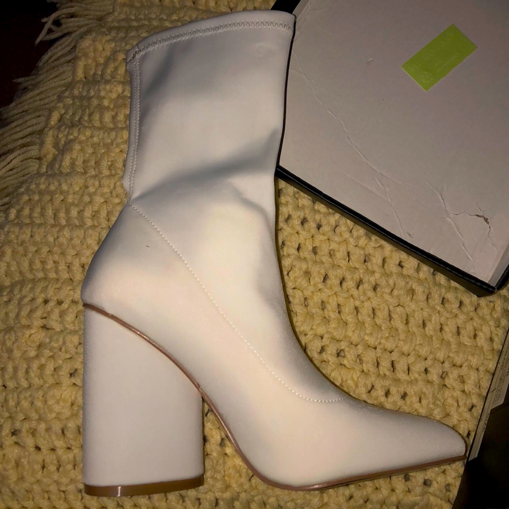 White PLT Sock Boot Heels
